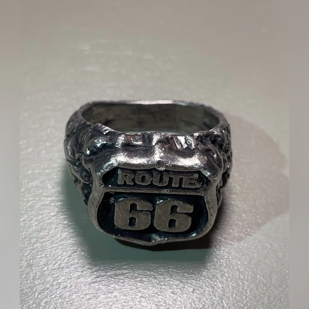 Route 66 Men's Ring -Hand Carved Pewter Biker's‎ Very Heavy Ring Size 9